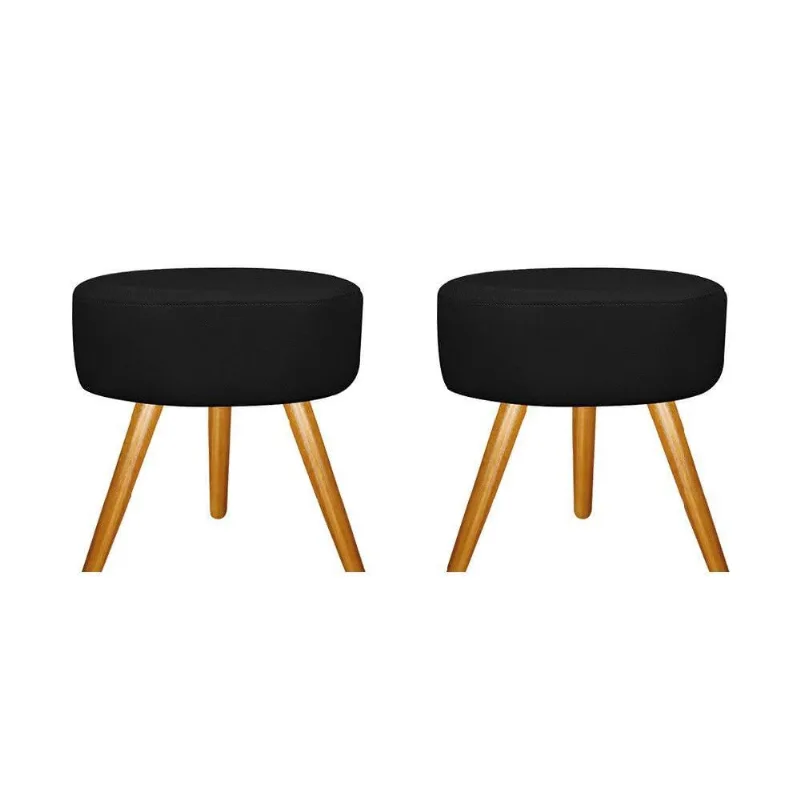 Kit 02 Puffs Sofia Palito Mel Suede Preto Adj Decor