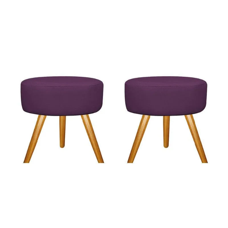 Kit 02 Puffs Sofia Palito Mel Suede Roxo Adj Decor