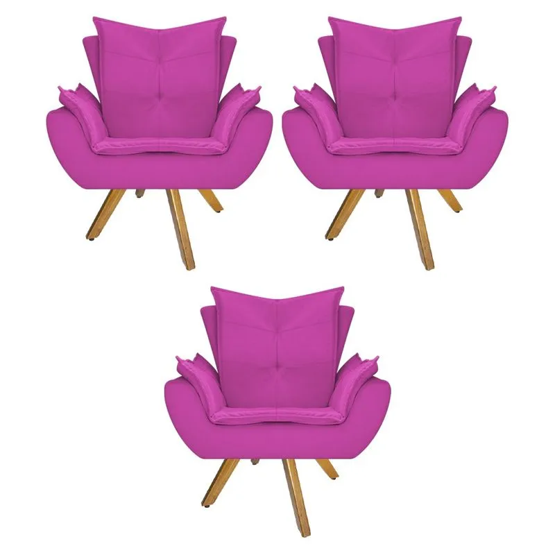 kit 03 Poltronas Apolo Base Giratória de Madeira Suede Pink - ADJ Decor