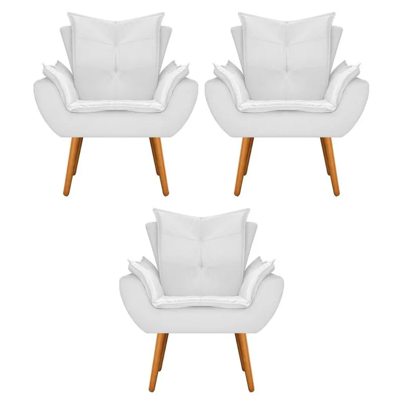 kit 03 Poltronas Apolo Palito Mel Suede Branco - ADJ Decor