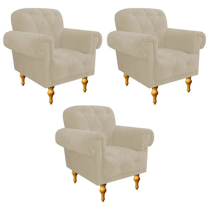 kit 03 Poltronas Decorativas Dani Suede Bege - ADJ Decor