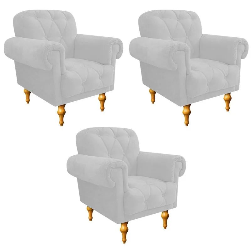 kit 03 Poltronas Decorativas Dani Suede Branco AM Decor