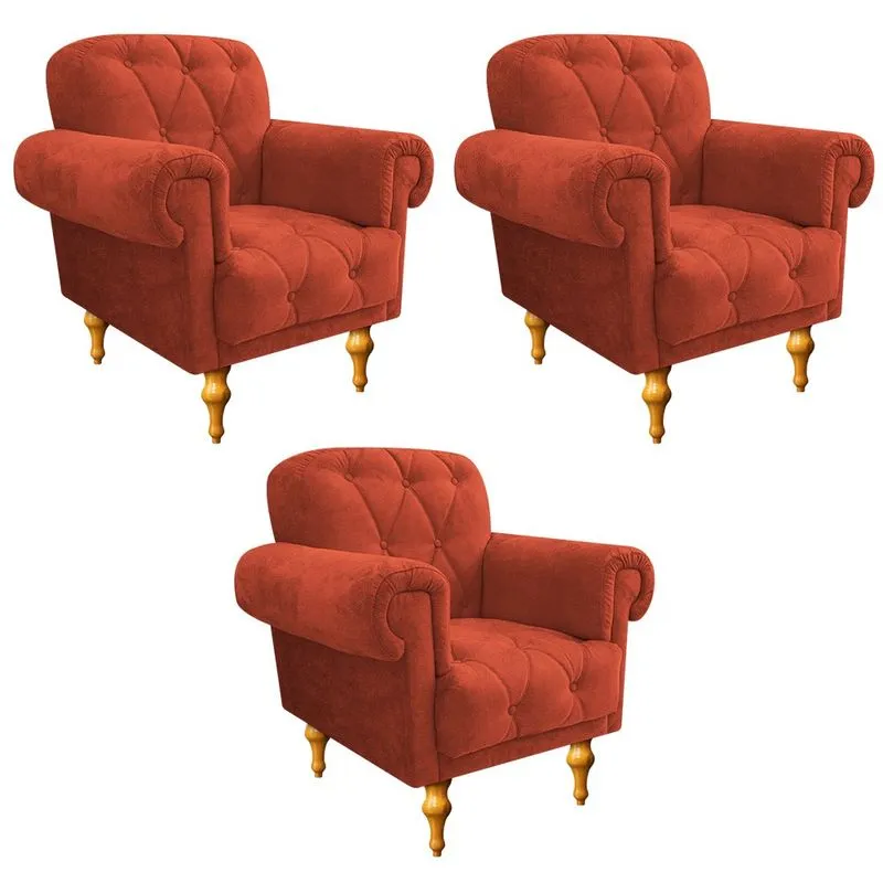 kit 03 Poltronas Decorativas Dani Suede Terracota - ADJ Decor