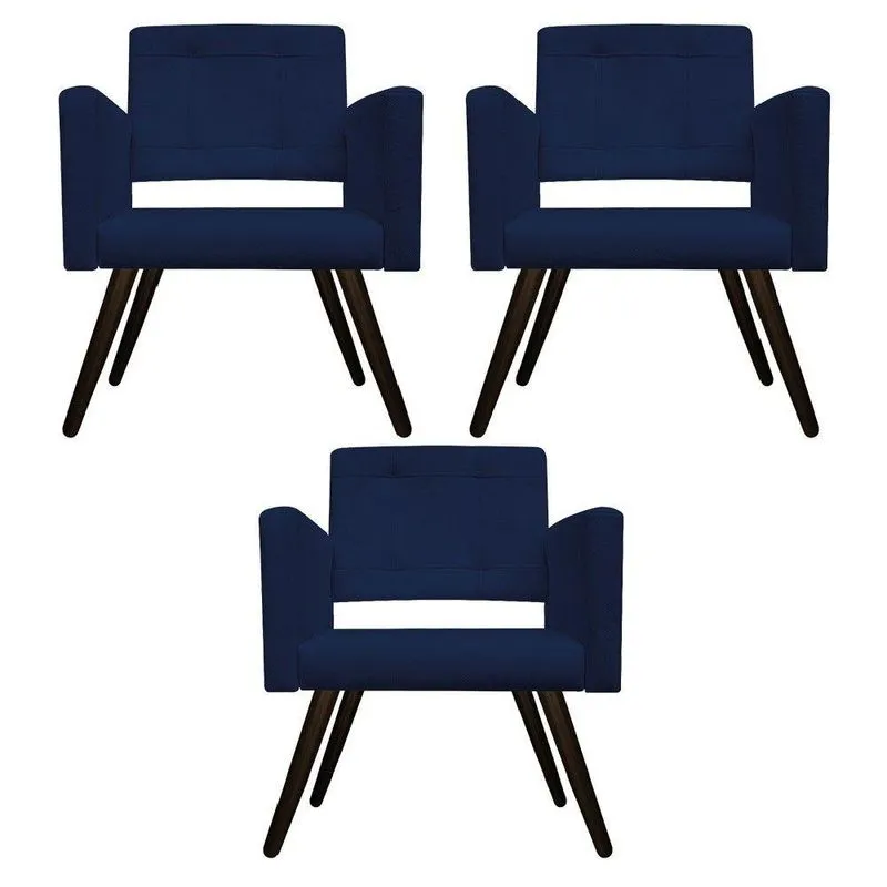 03 Poltronas Gênesis Palito Tabaco Suede Azul Marinho