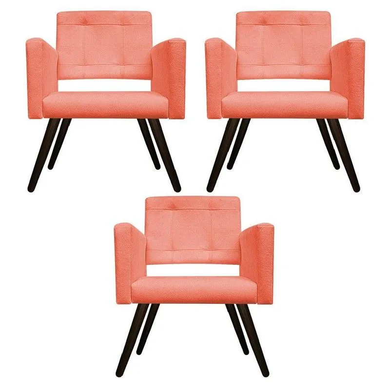 03 Poltronas Gênesis Palito Tabaco Suede Coral