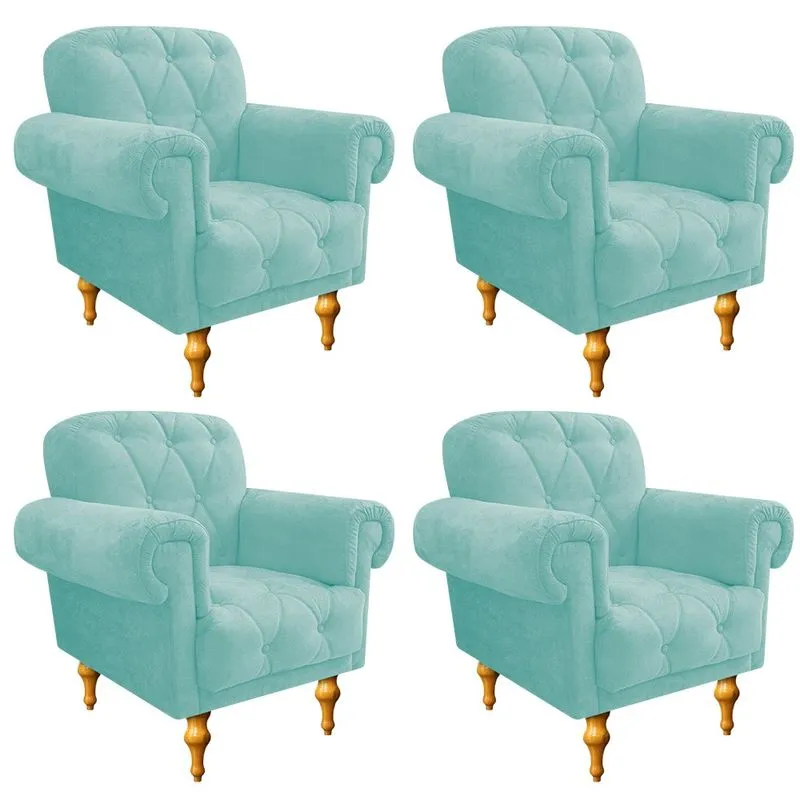 kit 04 Poltronas Decorativas Dani Suede Azul Tiffany AM Decor