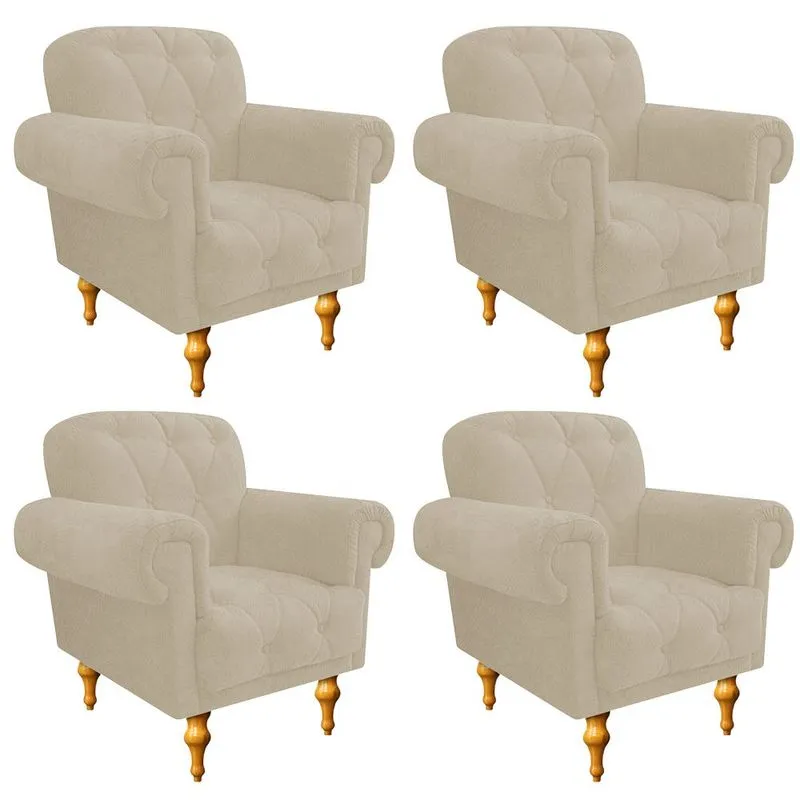 kit 04 Poltronas Decorativas Dani Suede Bege - ADJ Decor