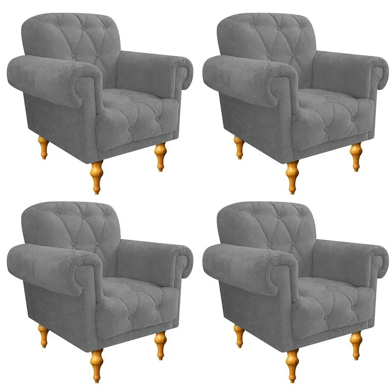 kit 04 Poltronas Decorativas Dani Suede Cinza - ADJ Decor