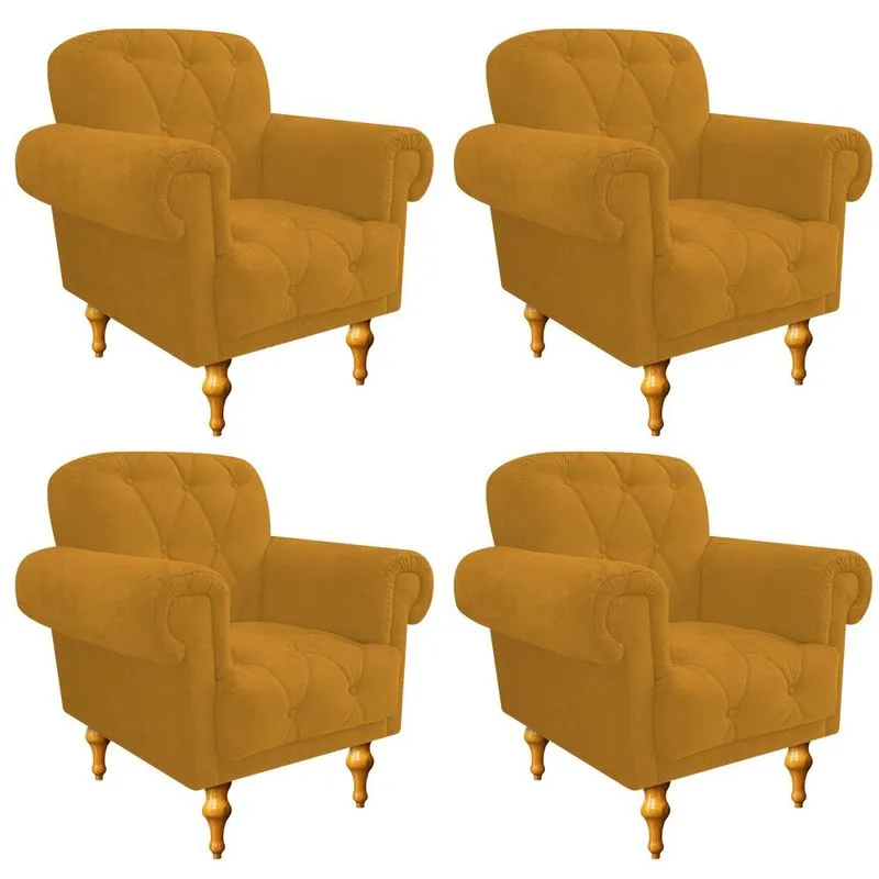 kit 04 Poltronas Decorativas Dani Suede Mostarda - ADJ Decor
