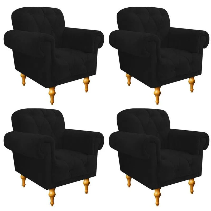 kit 04 Poltronas Decorativas Dani Suede Preto AM Decor