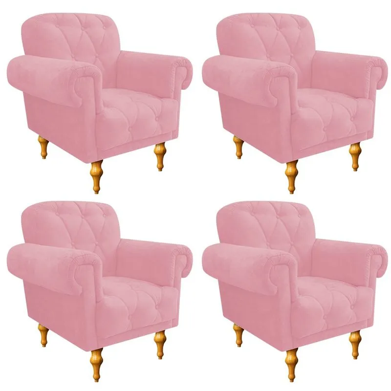 kit 04 Poltronas Decorativas Dani Suede Rosa Bebê AM Decor