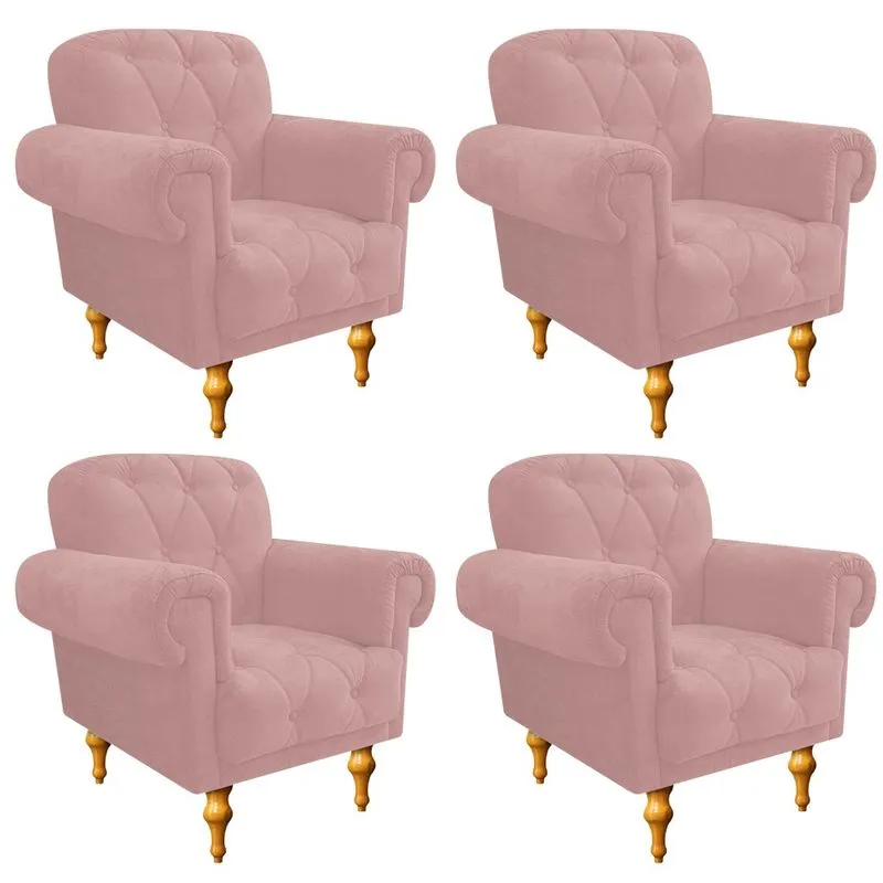 kit 04 Poltronas Decorativas Dani Suede Rosê - ADJ Decor