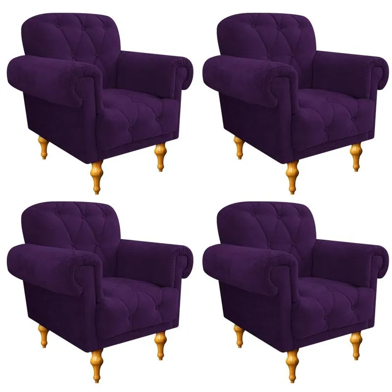 kit 04 Poltronas Decorativas Dani Suede Roxo AM Decor