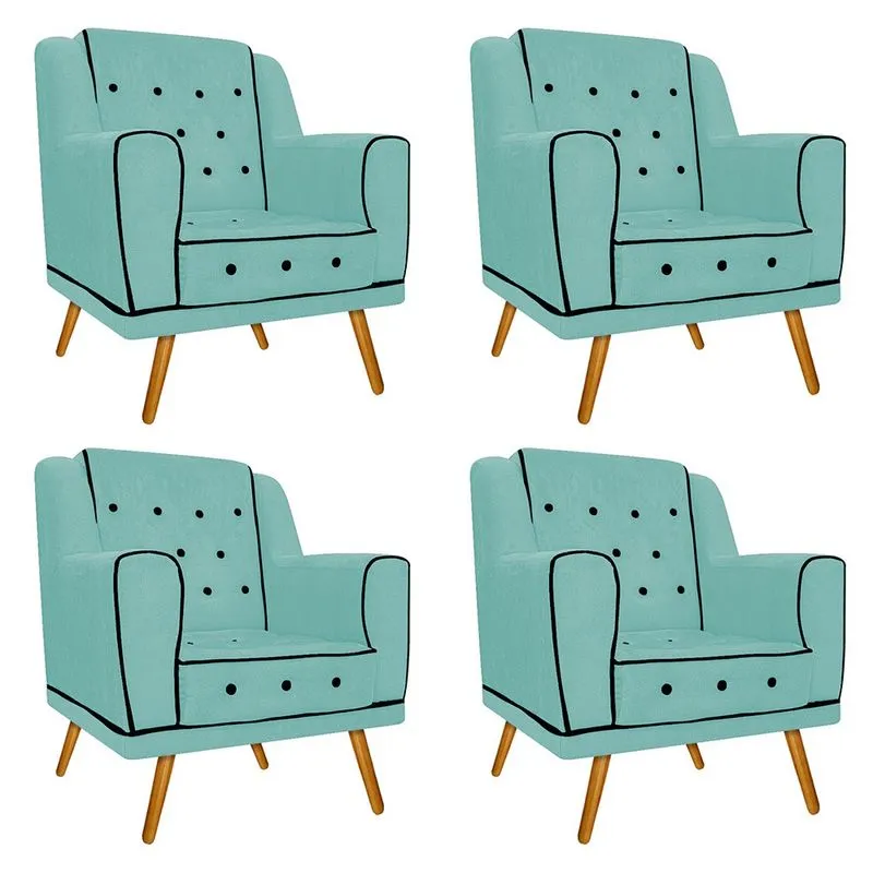 kit 04 Poltronas Olivia Pés Palito Mel Suede Azul Tiffany - ADJ Decor