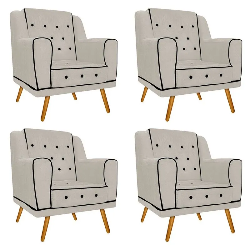 kit 04 Poltronas Olivia Pés Palito Mel Suede Bege - ADJ Decor