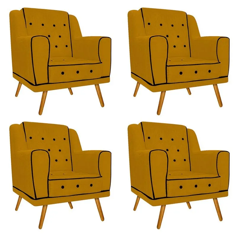 kit 04 Poltronas Olivia Pés Palito Mel Suede Mostarda - ADJ Decor