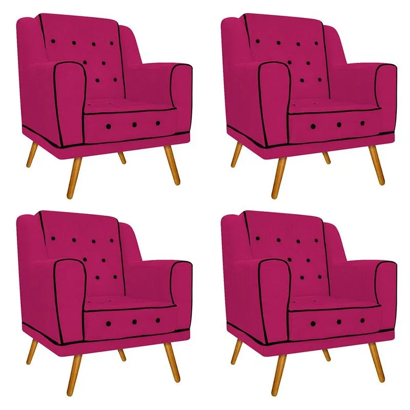 kit 04 Poltronas Olivia Pés Palito Mel Suede Pink - ADJ Decor