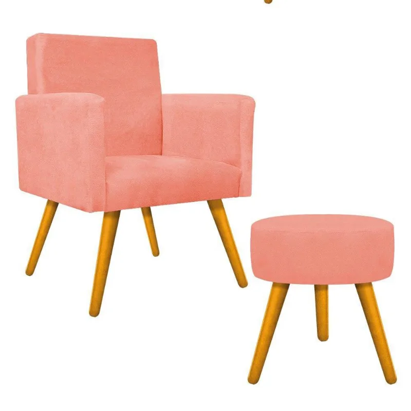 Kit Poltrona Beatriz Puff Sofia Mel Coral