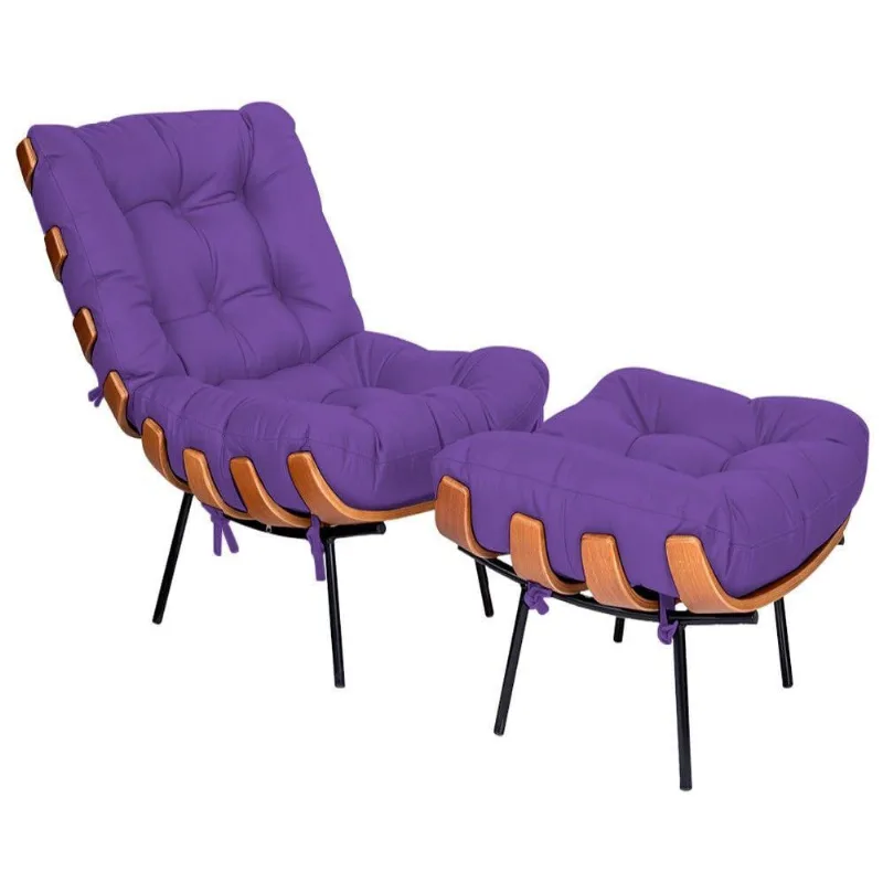 Kit Poltrona e Puff Costela Base Fixa Corano Roxo