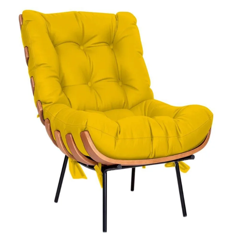 Poltrona Decorativa Costela Base Fixa Corano Amarelo