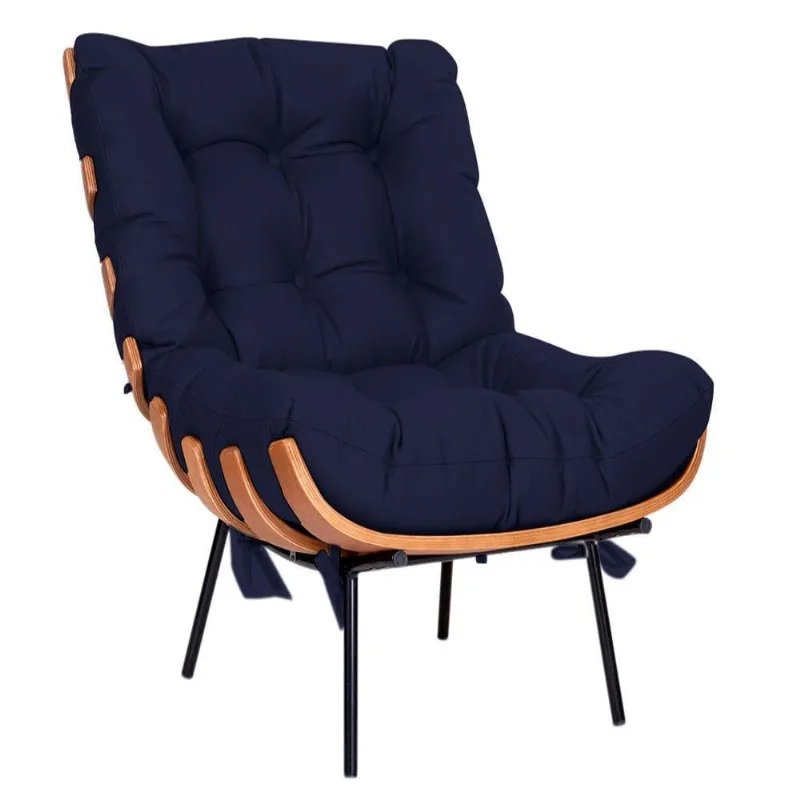 Poltrona Decorativa Costela Base Fixa Corano Azul Marinho
