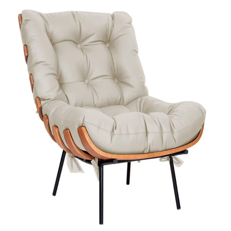 Poltrona Decorativa Costela Base Fixa Corano Bege