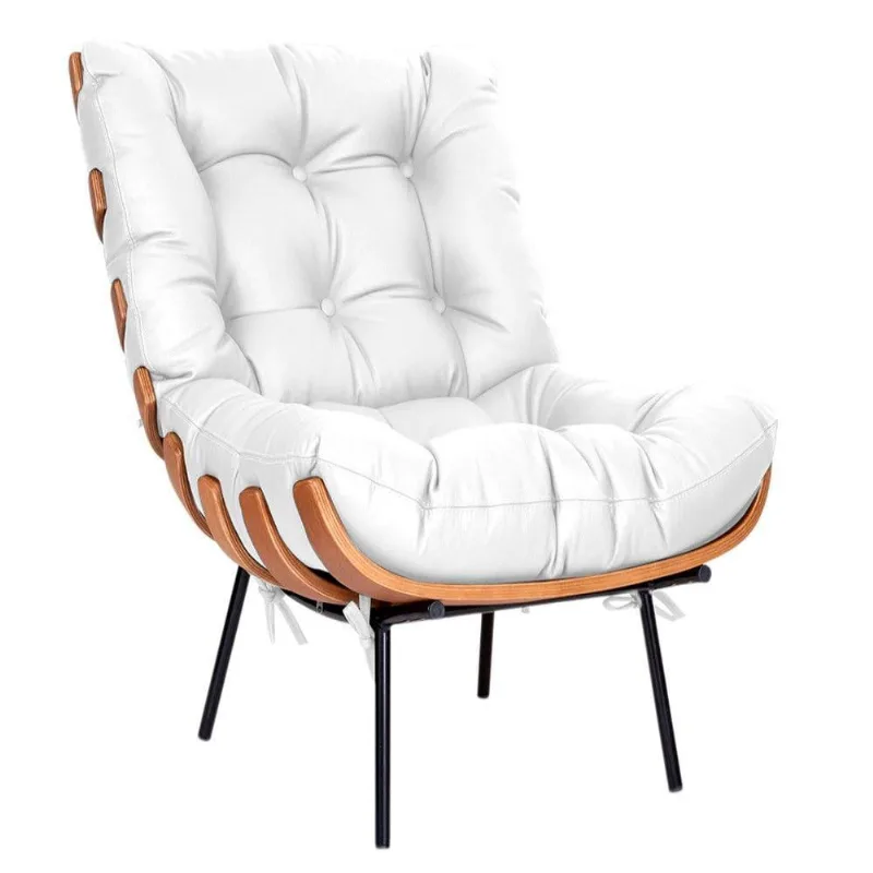 Poltrona Decorativa Costela Base Fixa Corano Branco