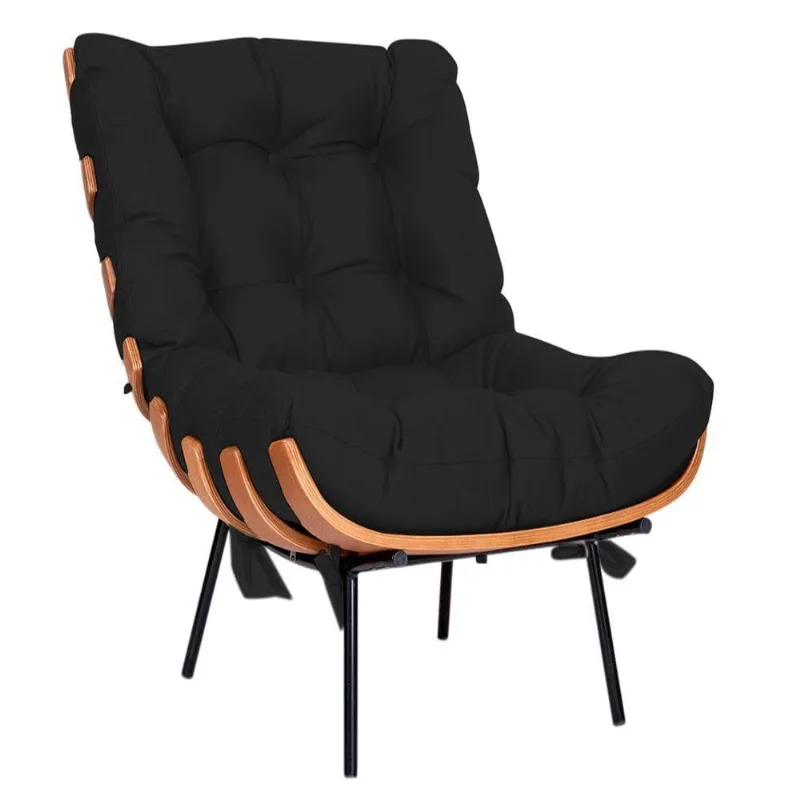 Poltrona Decorativa Costela Base Fixa Corano Preto