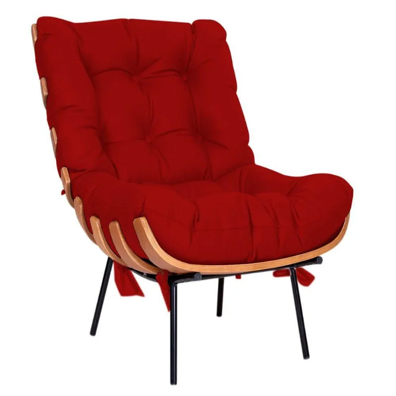 Poltrona Decorativa Costela Base Fixa Corano Vermelho