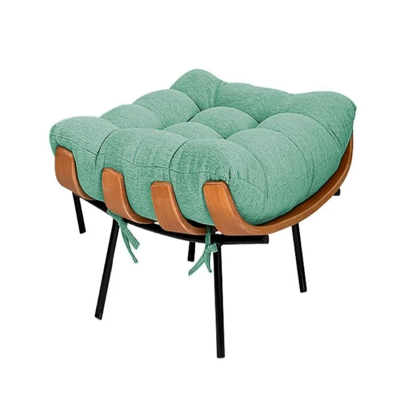 Puff Decorativo Costela Base Fixa Linho Azul Turquesa