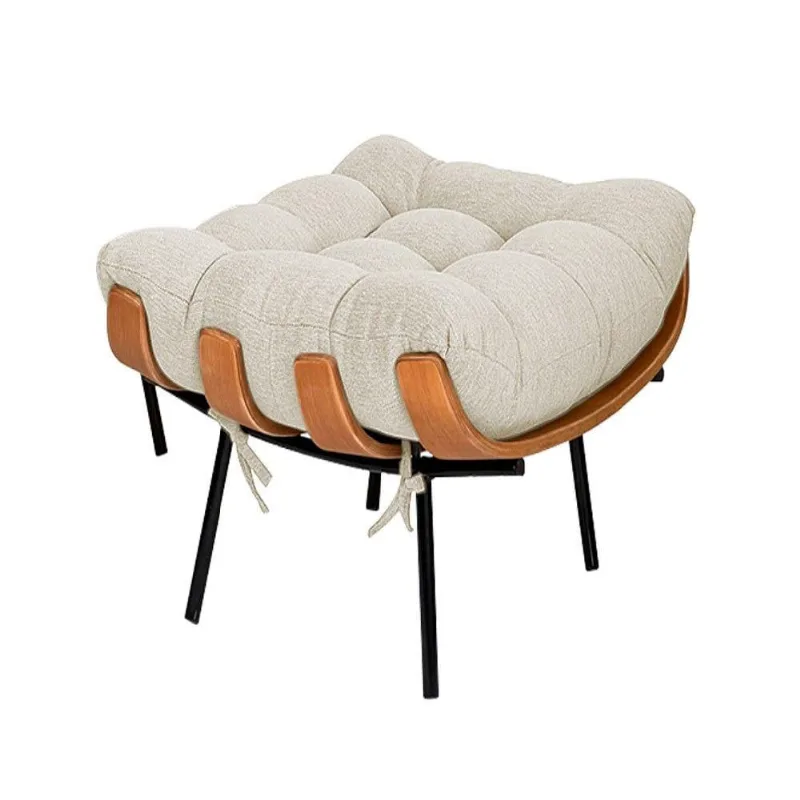Puff Decorativo Costela Base Fixa Linho Bege Adj Decor