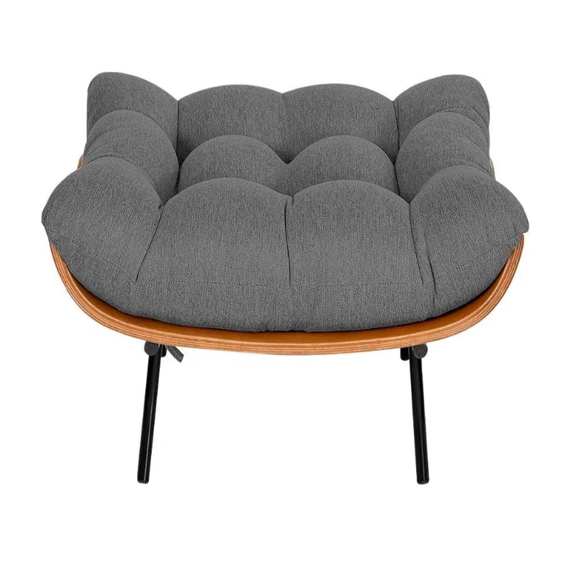 Puff Decorativo Costela Base Fixa Linho Chumbo