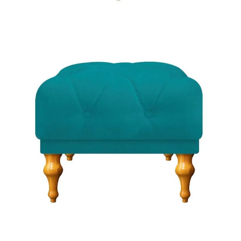 Puff Decorativo Dani Pés Provençais Suede Azul Turquesa