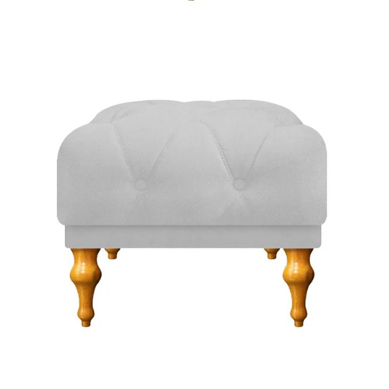 Puff Decorativo Dani Pés Provençais Suede Branco Adj Decor