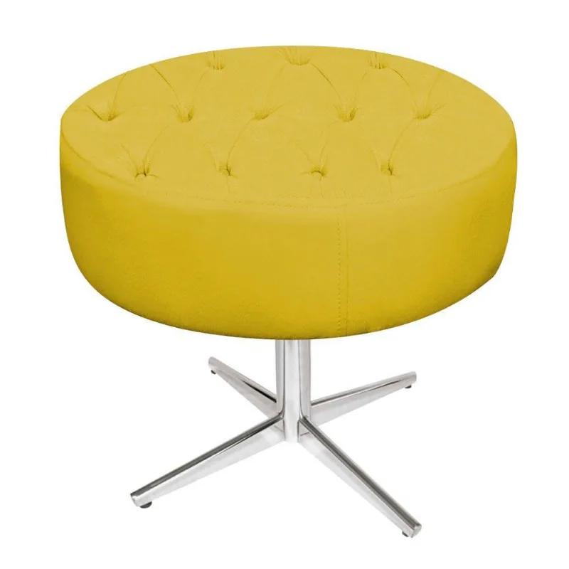 Puff Fernanda Base Giratória Metal Suede Amarelo Adj Decor