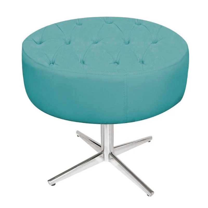 Puff Fernanda Base Giratória Metal Azul Turquesa Adj Decor