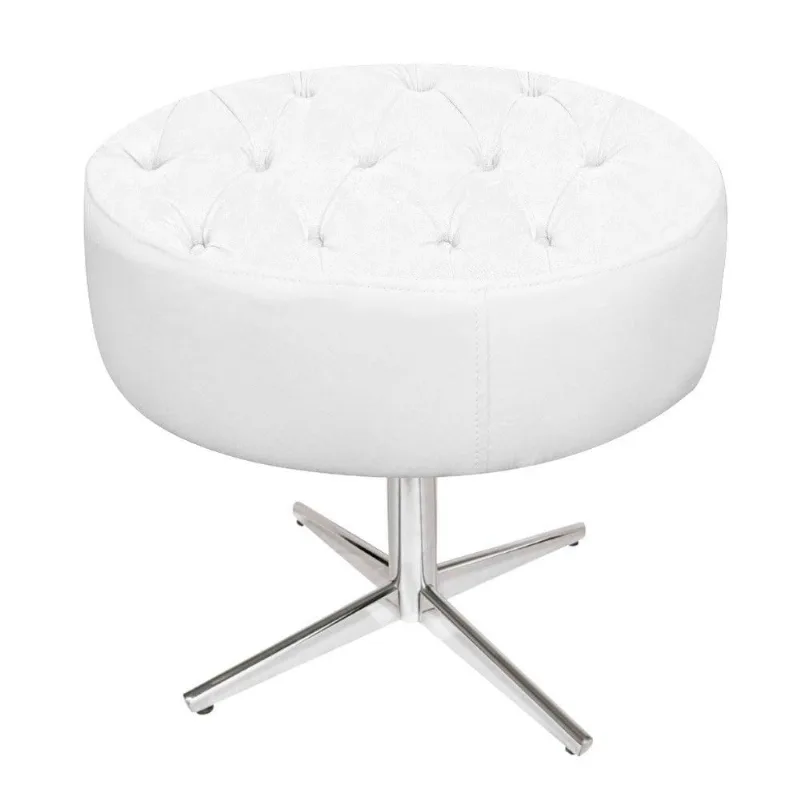 Puff Fernanda Base Giratória de Metal Suede Branco Adj Decor