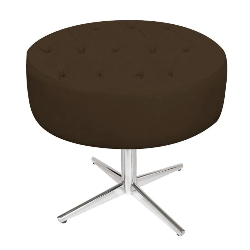 Puff Fernanda Base Giratória de Metal Suede Marrom Adj Decor