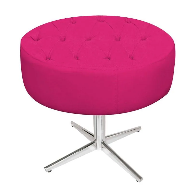 Puff Fernanda Base Giratória de Metal Suede Pink Adj Decor