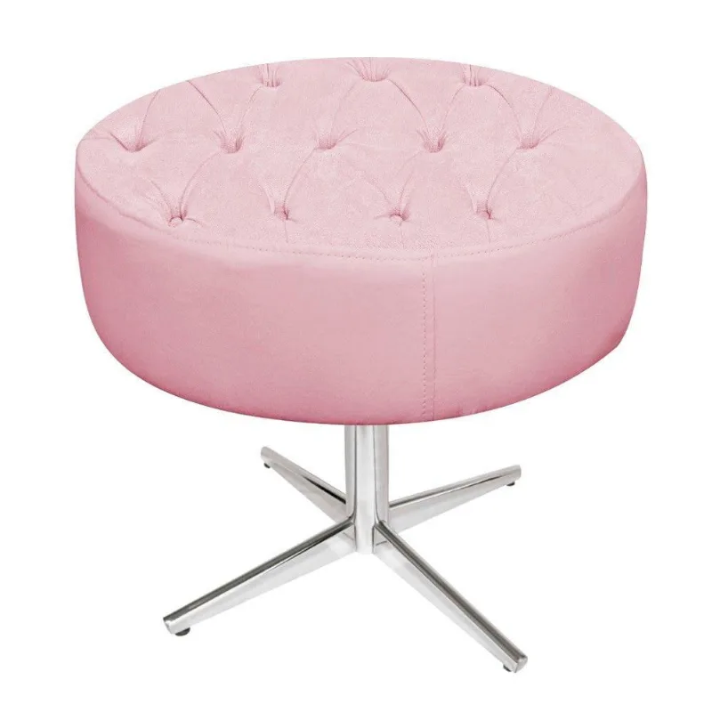 Puff Fernanda Base Giratória Metal Suede Rosa Bebê Adj Decor