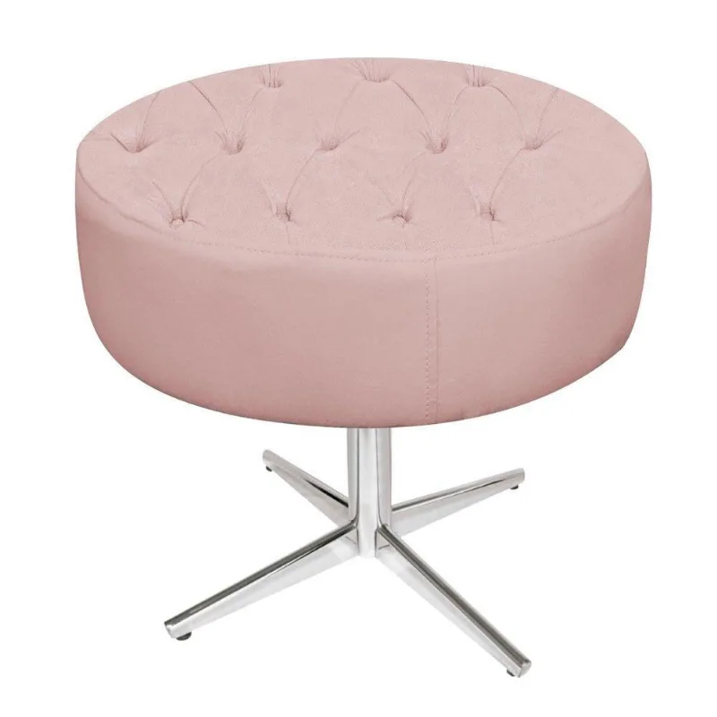 Puff Fernanda Base Giratória de Metal Suede Rosê Adj Decor