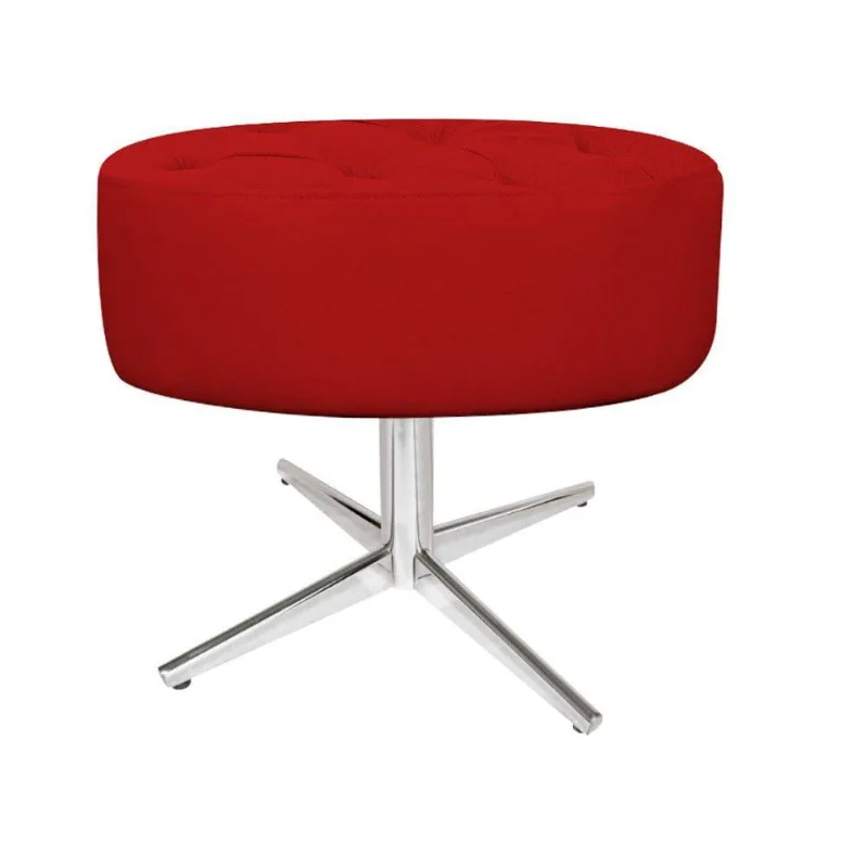 Puff Fernanda Base Giratória Metal Suede Vermelho Adj Decor