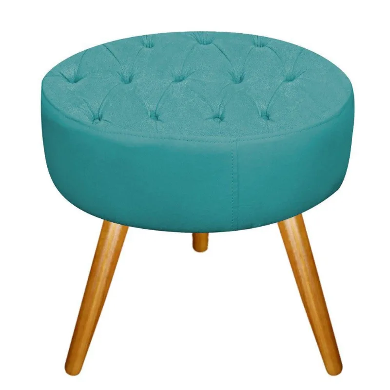 Puff Fernanda Palito Mel Suede Azul Turquesa Adj Decor
