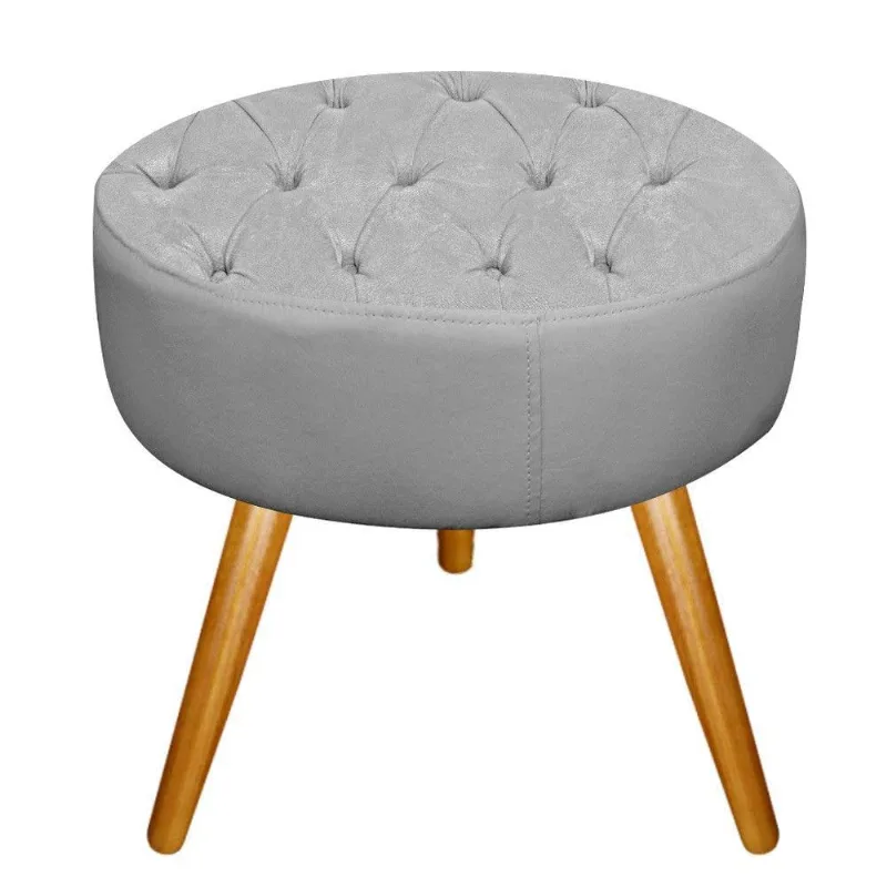 Puff Fernanda Palito Mel Suede Cinza Adj Decor