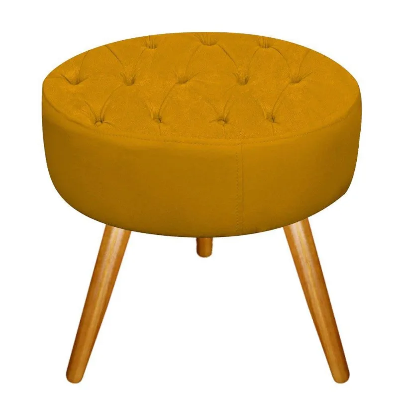 Puff Fernanda Palito Mel Suede Mostarda Adj Decor