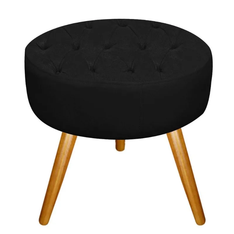 Puff Fernanda Palito Mel Suede Preto Adj Decor