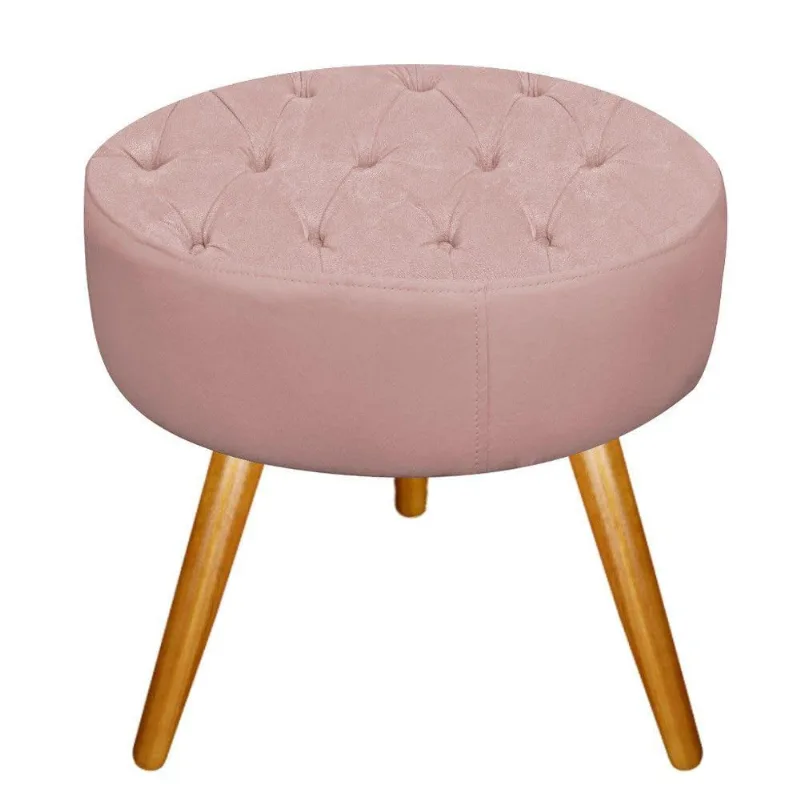 Puff Fernanda Palito Mel Suede Rosê Adj Decor