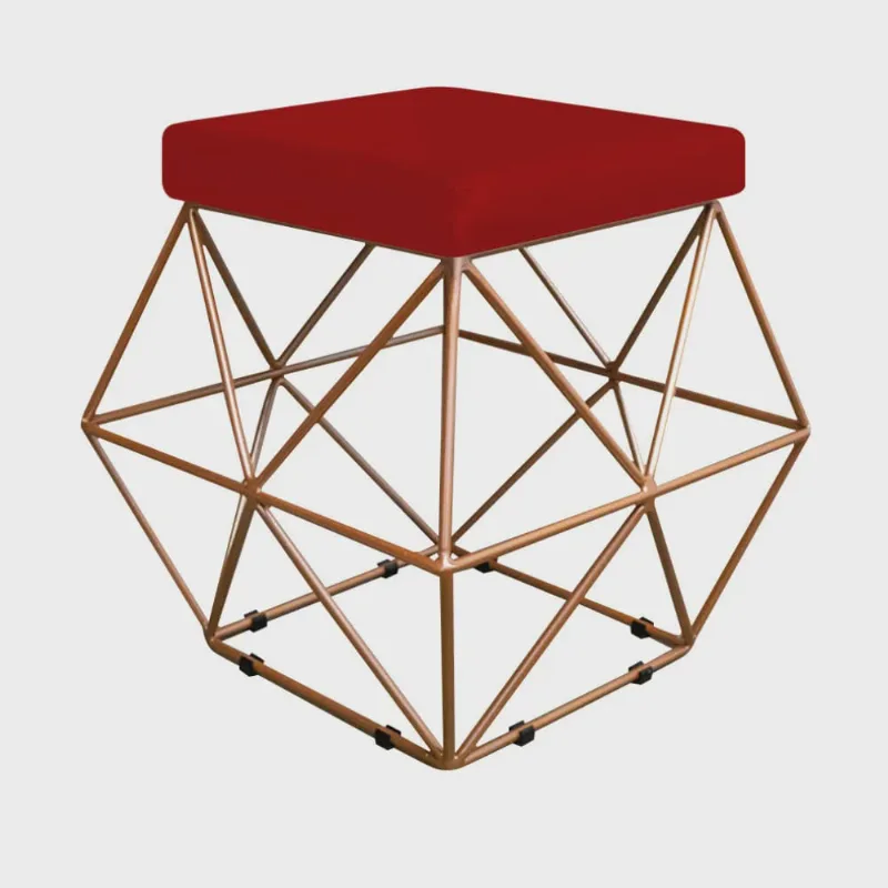 Puff Quadrado Aramado Elsa Corano Vermelho - Doce Sonho Móveis