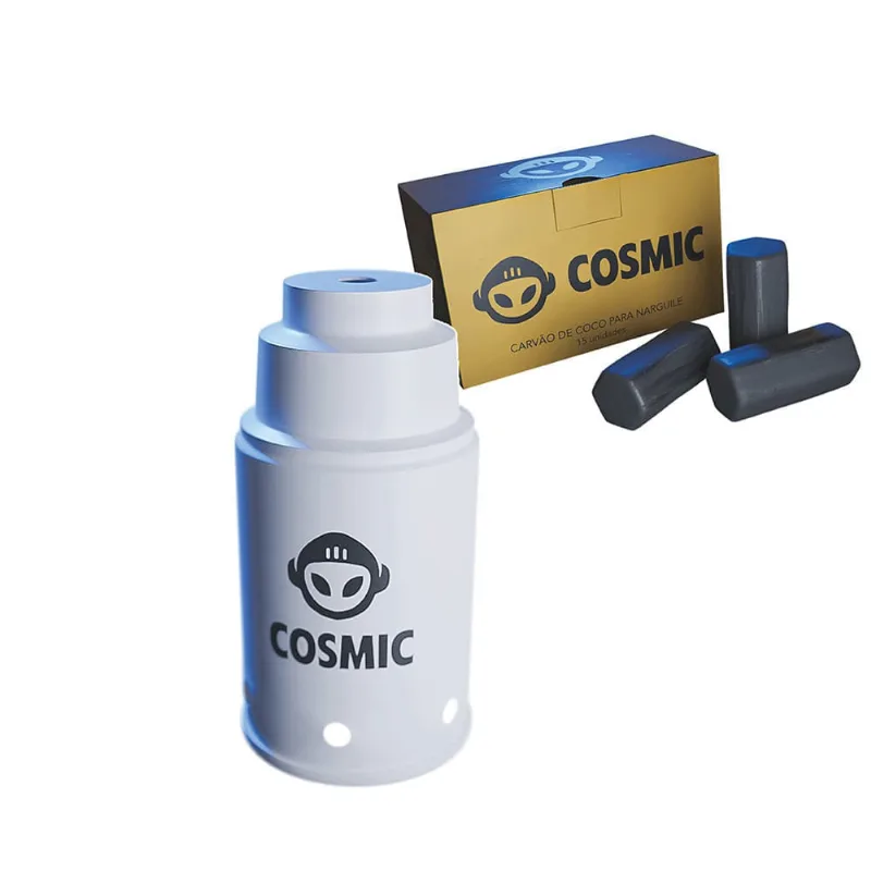 kit Carvão de Coco 250g Longa Duração e Abafador Branco Pequeno/Médio em Alumínio - Cosmic