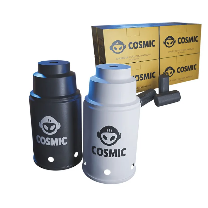 kit Carvão de Coco 2kg Longa Duração e 02 Abafador Branco/Preto Pequeno/Médio em Alumínio - Cosmic